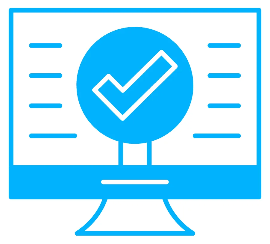 Screen showing a verified record with a large tick, next to lines of supporting detail