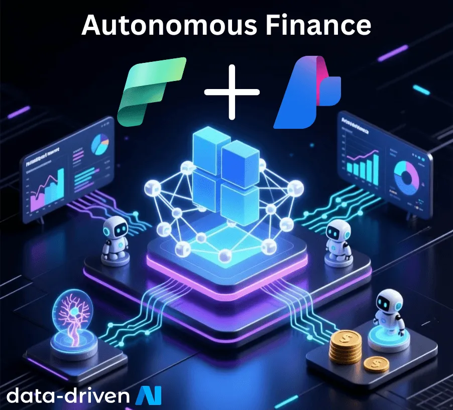 Finance workflow connecting governed data, AI agents, and human review