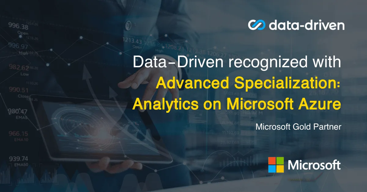 Data-Driven Azure analytics specialization announcement artwork from 2021