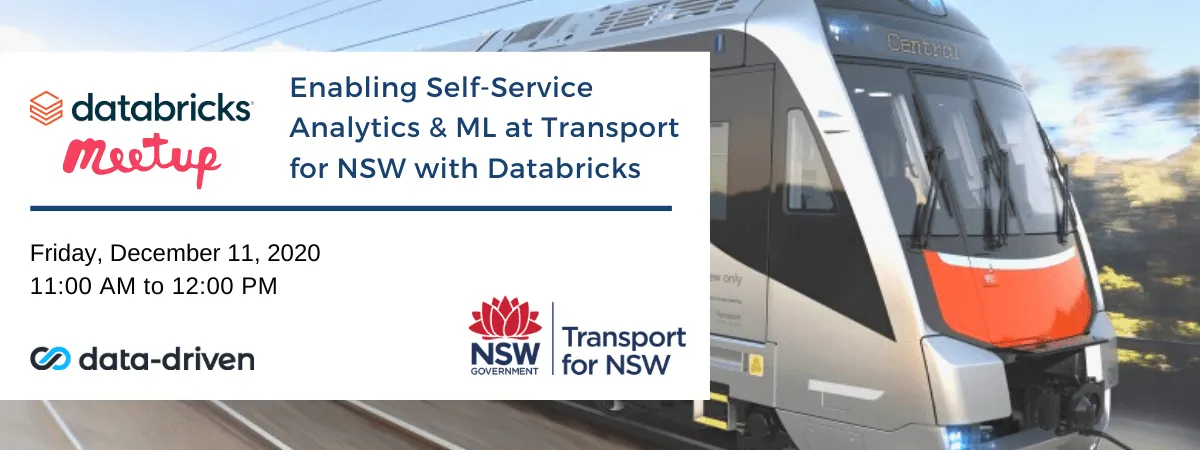 Transport for NSW and Databricks meetup banner dated December 11, 2020
