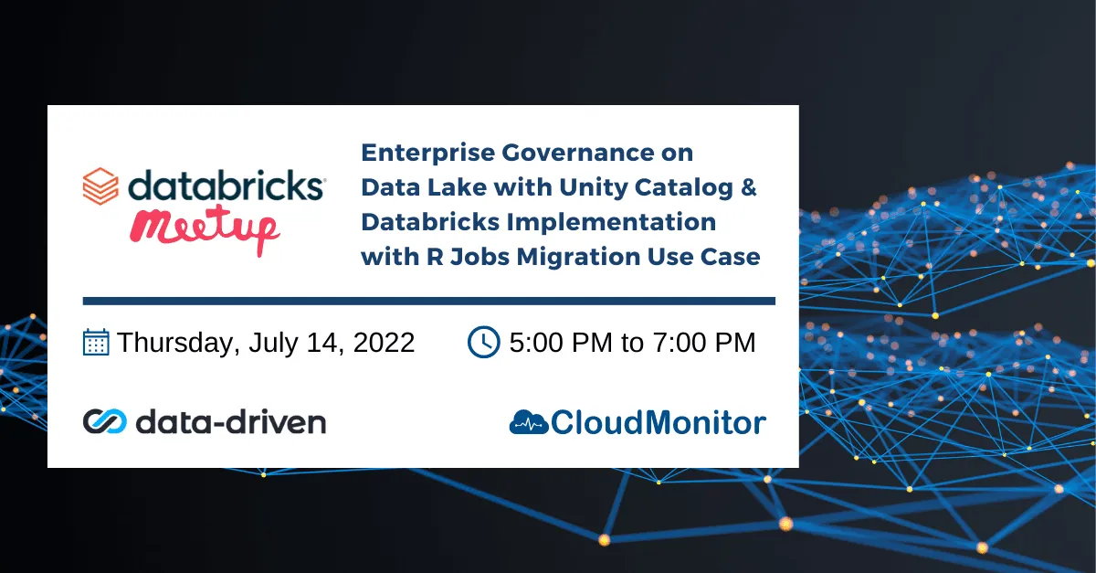 Sydney Databricks Meetup banner for governance and R migration talks