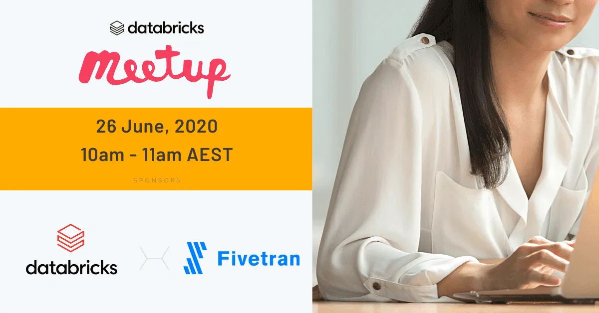 Databricks meetup artwork showing June 26, 2020 from 10 am to 11 am AEST