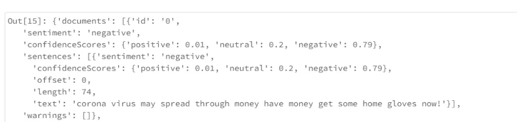 Successful sentiment API response