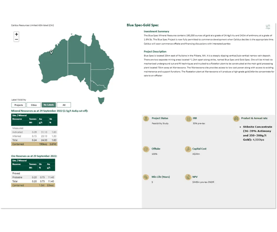 Power BI view of Australian critical minerals projects