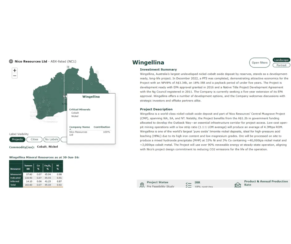 Summary view from the Australian Critical Minerals Prospectus