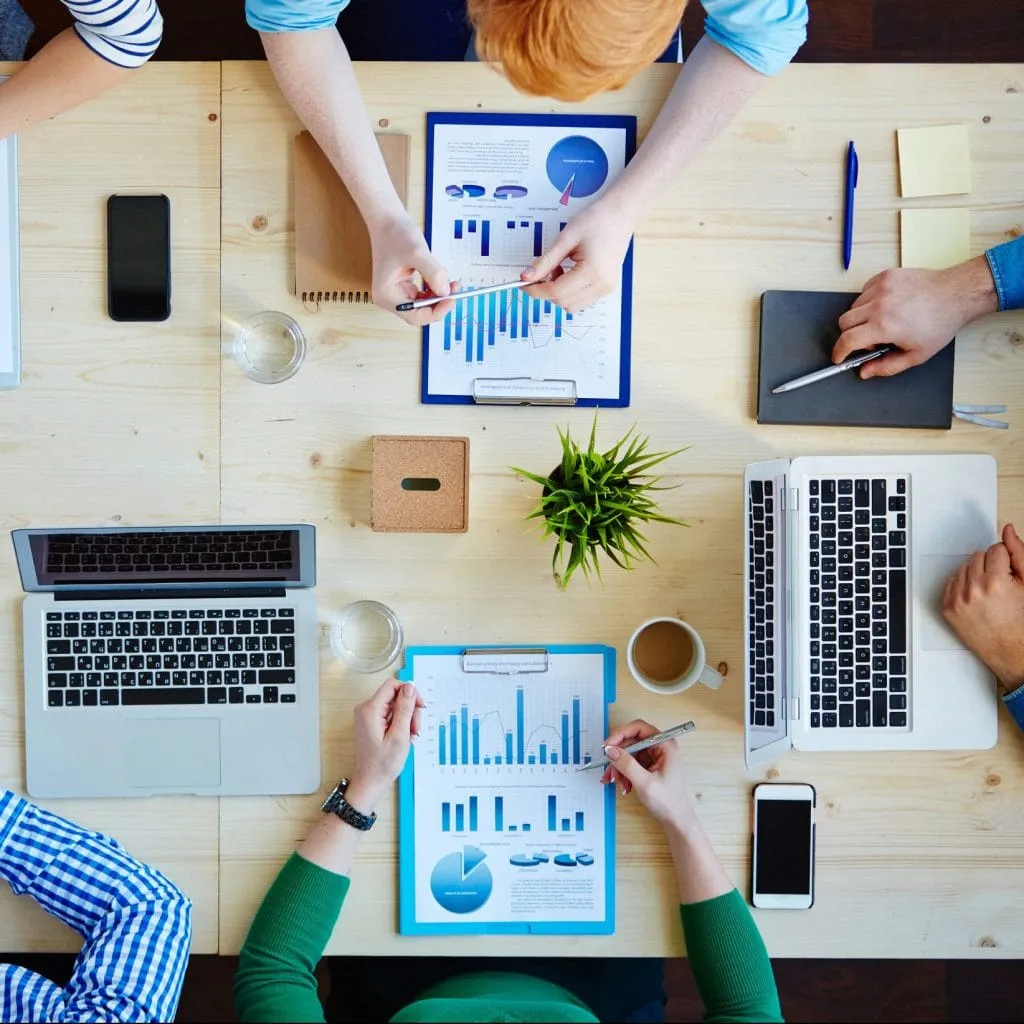Advanced analytics team reviewing data
