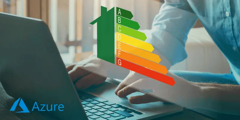 Person at a laptop with an Azure logo and a colour-coded efficiency rating scale